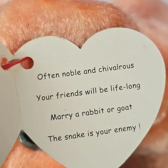 Vintage TY Zodiac Pig Plush | 7” Stuffed Animal | Peach & Fuchsia | 2000 Collect - Picture 8 of 9